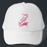 Gorra De Camionero Ilustracion saxofónico Purpurina rosa<br><div class="desc">Moderno ilustracion saxofónico purpurina rosa simple con texto de personalizable en negro.</div>