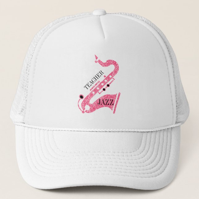 Gorra De Camionero Ilustracion saxofónico Purpurina rosa (Anverso)