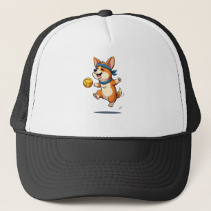 Gorra De Camionero Ilustración Vintage de Corgi Jugando Voleibol Perr