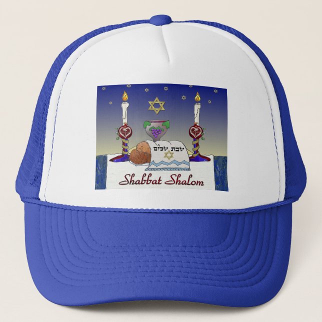Gorra De Camionero Impresión artística de Judaica Shabbat Shalom (Anverso)