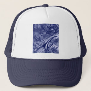 Gorra De Camionero Impresión azul de la naturaleza del vintage de lo