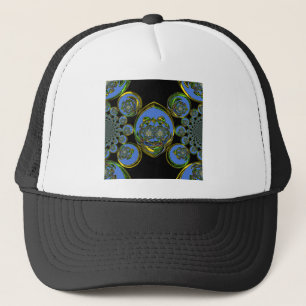 Gorra De Camionero Impresión de arte en Kaleidoscope azul y amarillo
