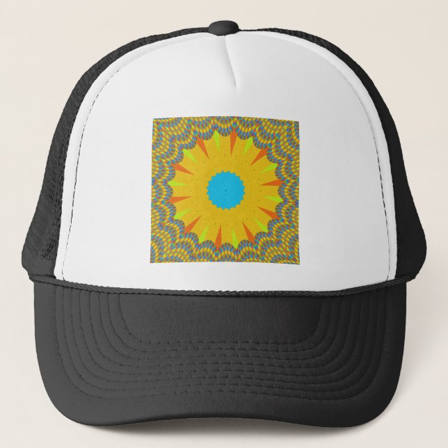 Gorra De Camionero Impresión de arte en mandarina cian y oro (Anverso)
