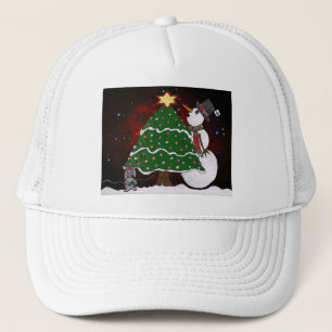 Gorra De Camionero Impresión de arte sorpresa para Snowman Tree Chris