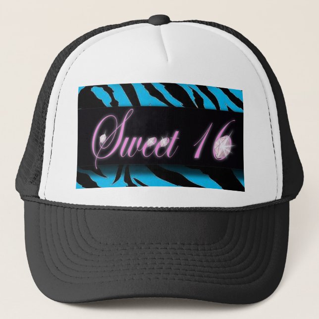 Gorra De Camionero Impresión de cebra turquesa Sweet 16 (Anverso)