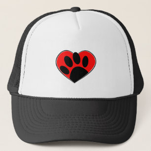 Gorra De Camionero Impresión De Pata De Perro Y Corazón Rojo