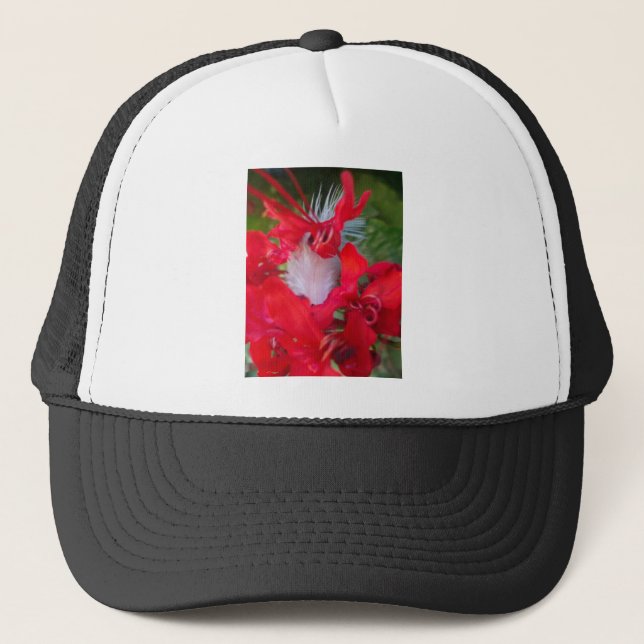 Gorra De Camionero Impresión de pinturas de plumas de pepino rojo (Anverso)