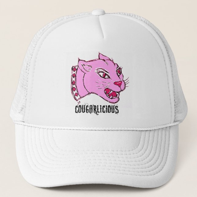 GORRA DE CAMIONERO IMPRESIÓN DEL PUMA DE COUGARLICIOUS EN ROSAS (Anverso)