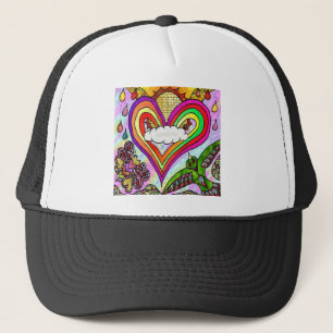 Gorra De Camionero Impresión psicodélica de arte cardíaco arcoiris