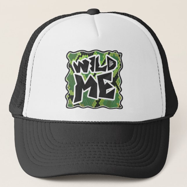 Gorra De Camionero Impresión verde y negra de Serpiente salvaje (Anverso)