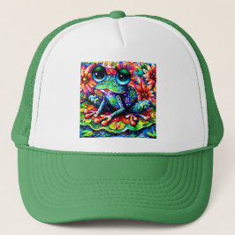 Gorra De Camionero Impresionante Impresionista sapo Floral Verde Azul