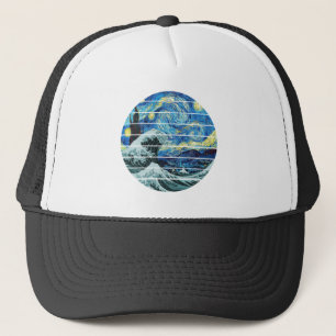 GORRA DE CAMIONERO IMPRESIONISMO NOCHE ESTRELLADA OLA DE KANAGAWA ART