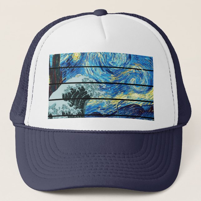 GORRA DE CAMIONERO IMPRESIONISMO OLA NOCTURNA DE ARTE DE KANAGAWA (Anverso)