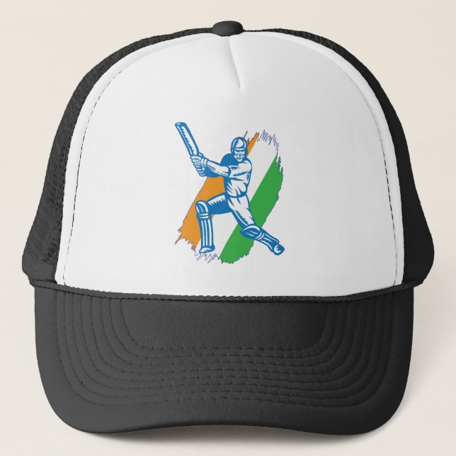 Gorra De Camionero India: Diseño de bateador jugador de críquet indio (Anverso)