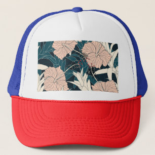 Gorra De Camionero Inhibisco rosa tropical, fondo oscuro