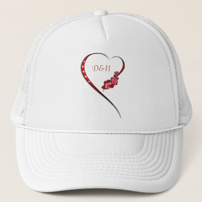 Gorra De Camionero Iniciales bodas de corazón y flores (Anverso)