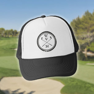 Gorra De Camionero Iniciales de monograma Golf negro y blanco