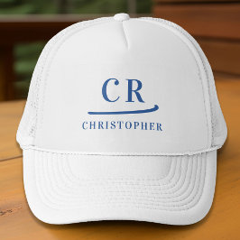 Gorra De Camionero Iniciales monogramadas Nombre Azul y Blanco Minima