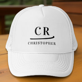 Gorra De Camionero Iniciales monogramadas Nombre blanco y negro Minim