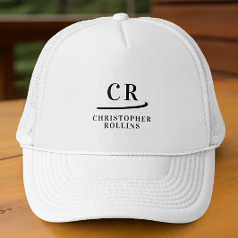 Gorra De Camionero Iniciales monogramadas y nombre blanco negro Minim
