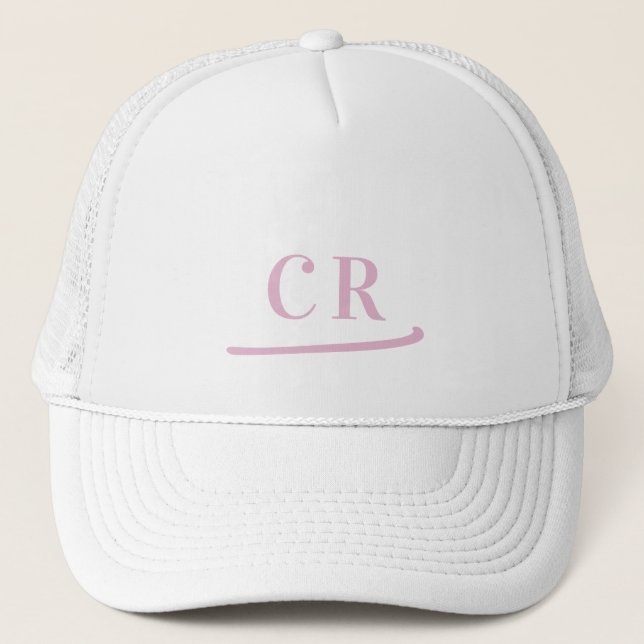 Gorra De Camionero Iniciales Personalizadas de Monograma Rosa Minimal (Anverso)