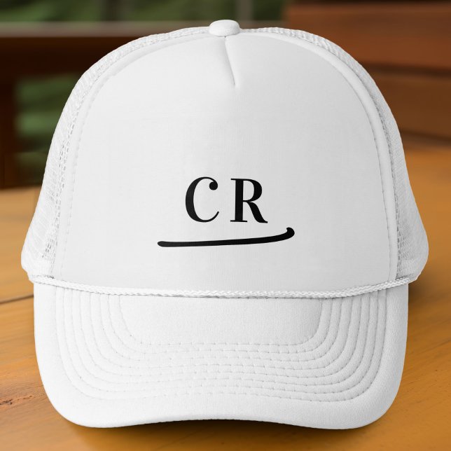 Gorra De Camionero Iniciales Personalizadas Monograma Nombre Minimali (Custom Monogrammed Initials Name Minimalist Black Trucker Hat)