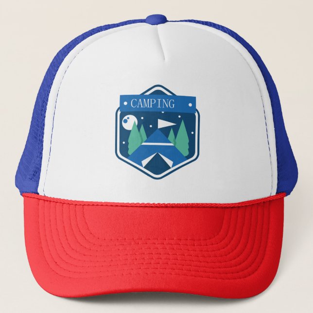 Gorra De Camionero Insignia de camping azul (Anverso)