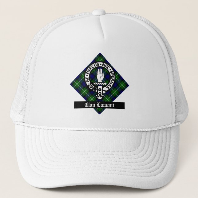 Gorra De Camionero Insignia Escudo de Clan Lamont y Tartán (Anverso)
