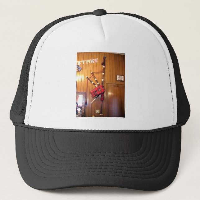 Gorra De Camionero Instrumento musical escocés Bagpipe Tartan Plaid (Anverso)