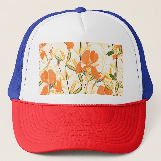 Gorra De Camionero irisis naranja: patrón floral sin fisuras (Anverso)