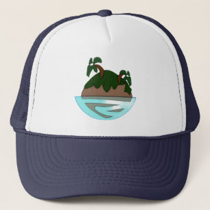 Gorra De Camionero Isla Tropical de Dibujos Animados Minimalista en e