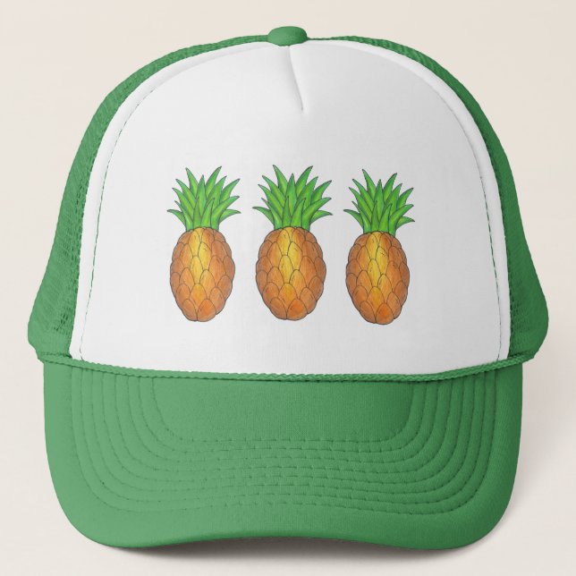 Gorra De Camionero Isla Tropical Hawaiana Luau Pineapple Fruto (Anverso)