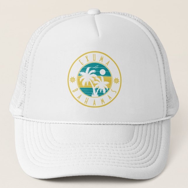 Gorra De Camionero Islas Exuma Bahamas Retro Palmeras Souvenirs (Anverso)