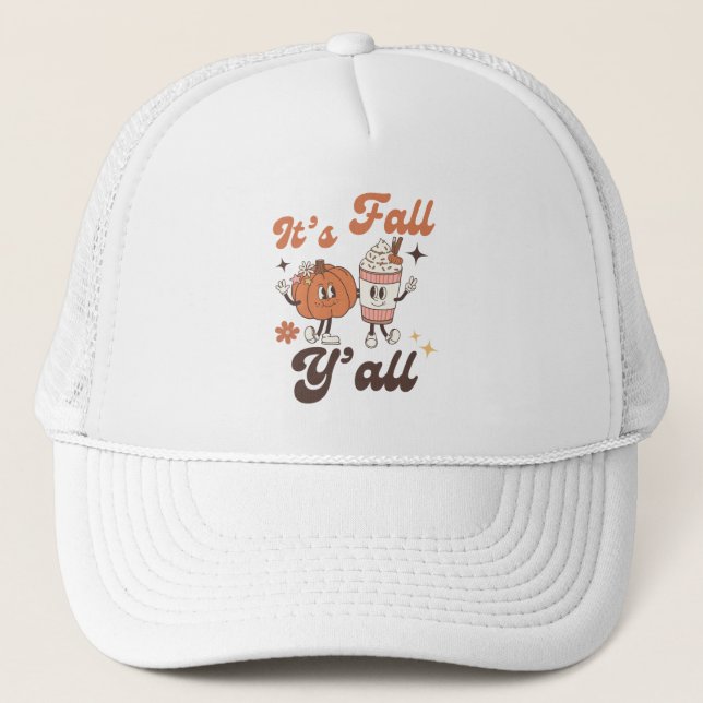 Gorra De Camionero It’s Fall Y’all – Cute Kawaii Pumpkin & PSL (Anverso)