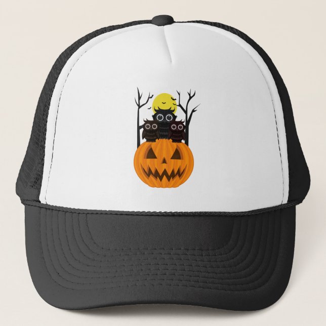 Gorra De Camionero Jack O lantern y Owls (Anverso)