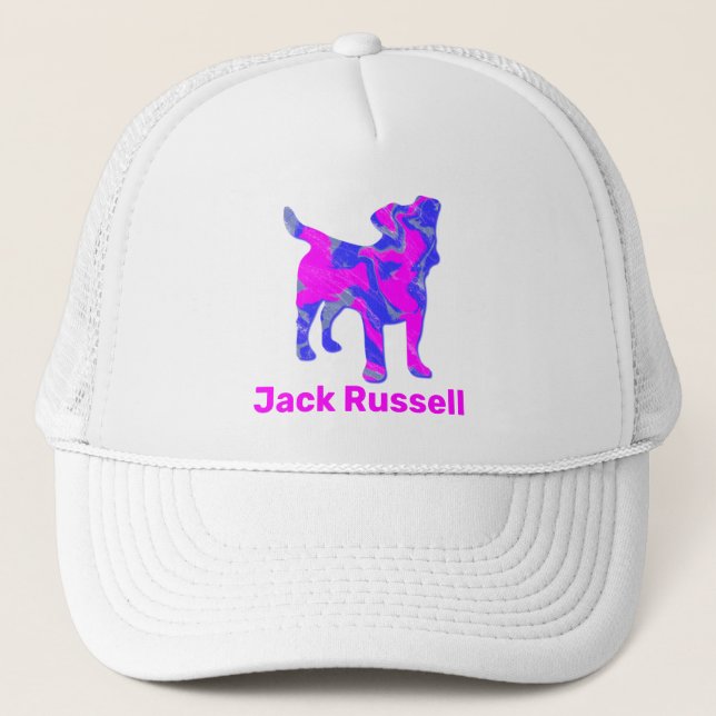 Gorra De Camionero Jack Russell Terrier Dog Cute Silueta Rosa y Azul (Anverso)