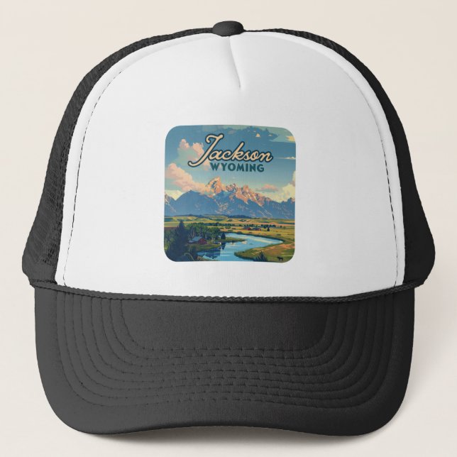 Gorra De Camionero Jackson Hole Wyoming Ranch Tetons Retro (Anverso)