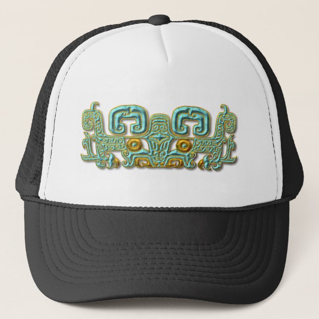 Gorra De Camionero Jaguar-turquesa y oro mayas (Anverso)