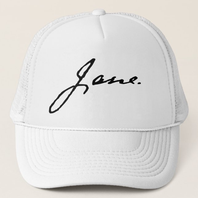 Gorra De Camionero Jane as in Jane Austen, firma (Anverso)