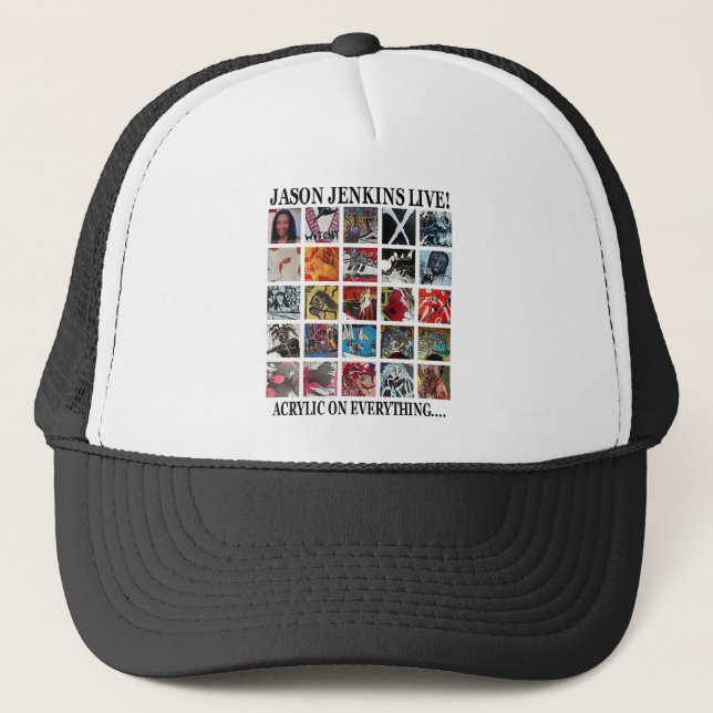 GORRA DE CAMIONERO ¡JASON JENKINS VIVE! ACRÍLICO EN TODO (Anverso)