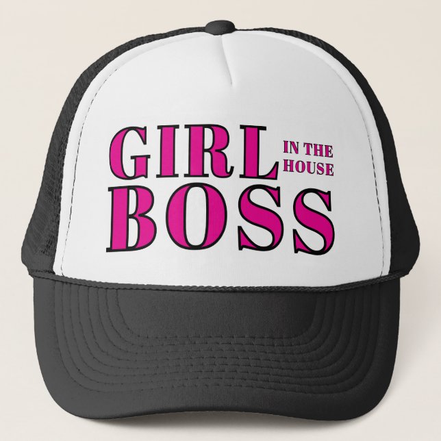 Gorra De Camionero Jefe chica En La Casa De Gimnasio Blanco Y Rosa (Anverso)