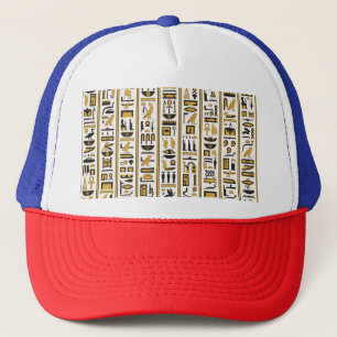 Gorra De Camionero Jeroglíficos Egipcios: Amarillo-Negro Sin Marea.
