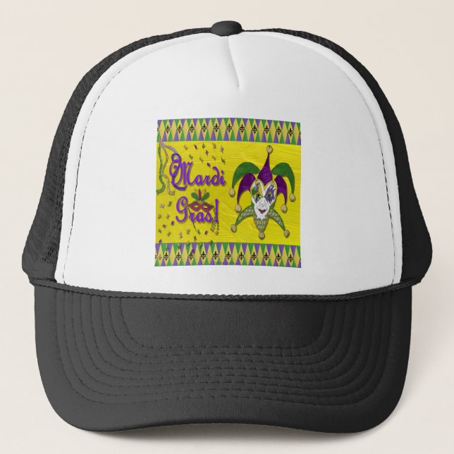 Gorra De Camionero Jester Mask Mardi Gras Harlequin (Anverso)