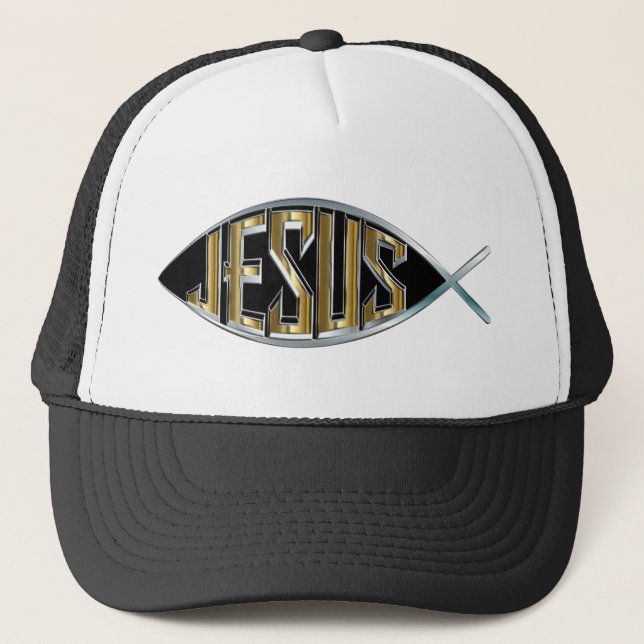 Gorra De Camionero Jesús dentro de un símbolo de pescado (Anverso)
