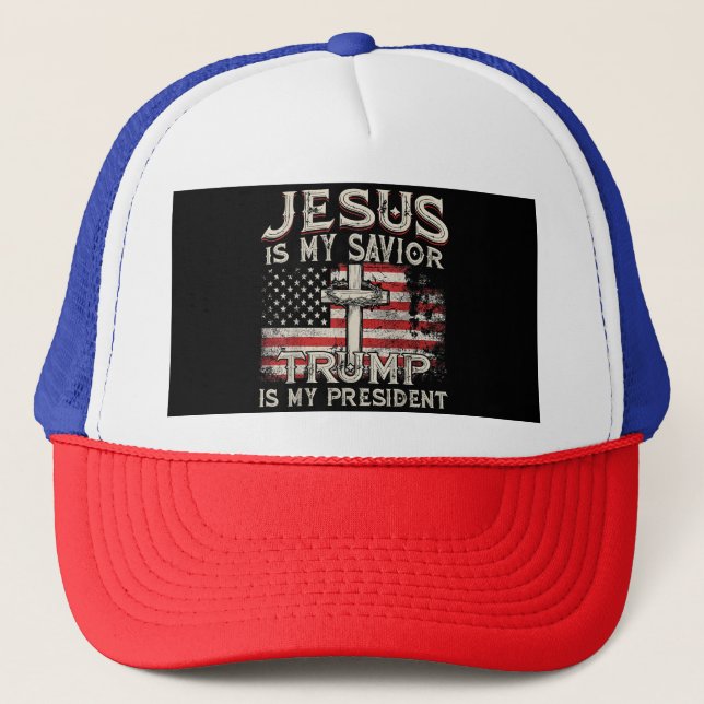 Gorra De Camionero Jesús Es Mi Salvador Trump Es Mi Presidente Estado (Anverso)