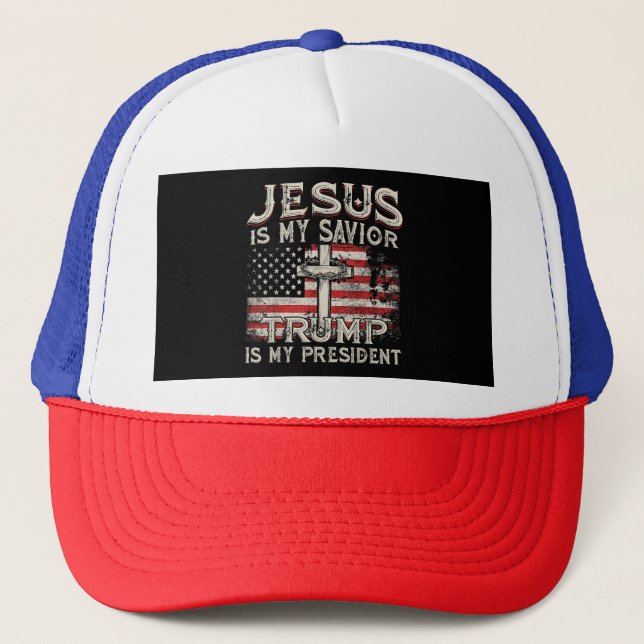 Gorra De Camionero Jesús Es Mi Salvador Trump Es Mi Presidente Estado (Anverso)