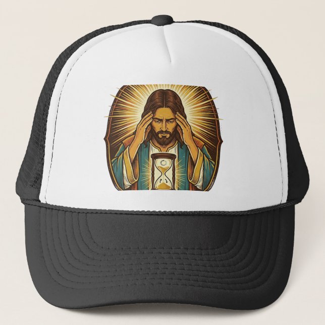Gorra De Camionero Jesús Impaciente Cargando Reloj de Arena Internet  (Anverso)