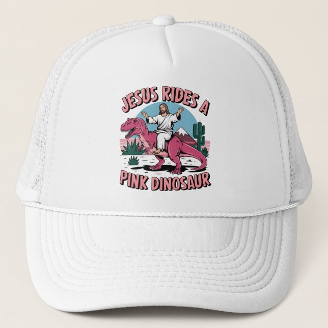 Gorra De Camionero Jesús Memes Graciosos, Jesús Monta Dinosaurios Ros (Anverso)