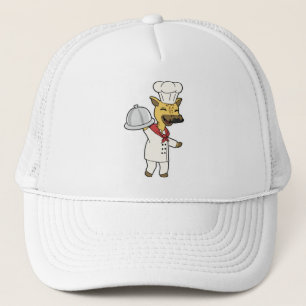 Gorra De Camionero Jirafa como chef con delantal de cocina y bandeja