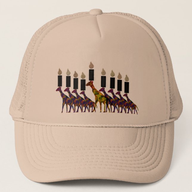Gorra De Camionero Jirafa Hannukah Menorah (Anverso)